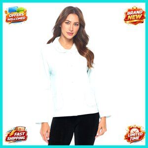 Soft Bed Jacket Button Front Long Sleeve Sleep Top with Pockets Cozy Lounge Wear